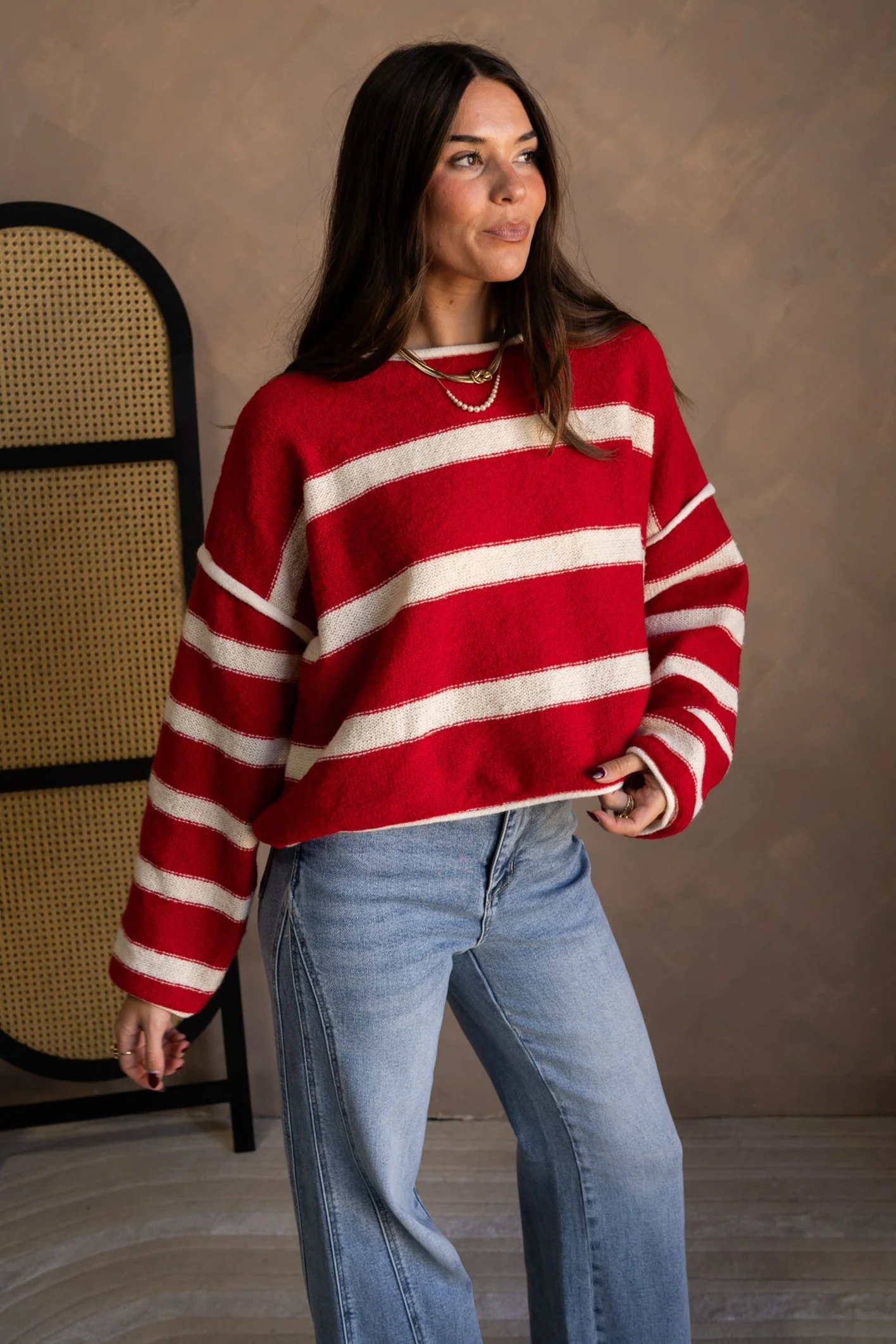 Annalie Red & Cream Stripe Sweater - Image 3