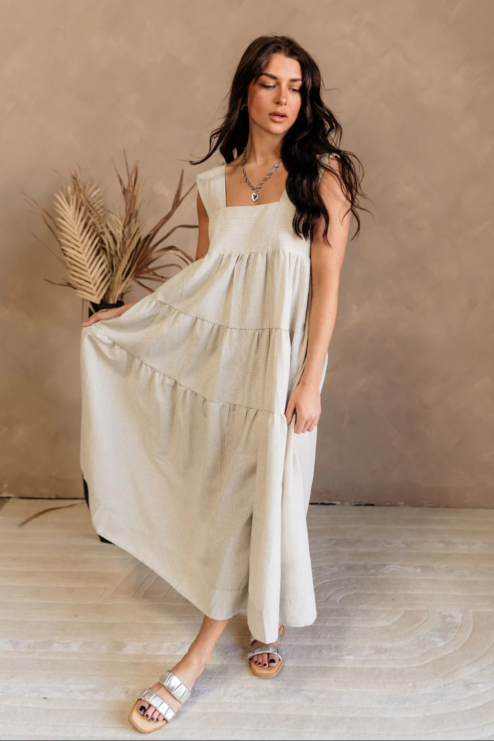 Annamarie Grey & Beige Striped Midi Dress