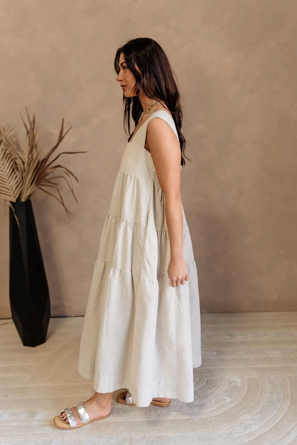 Annamarie Grey & Beige Striped Midi Dress - Image 3