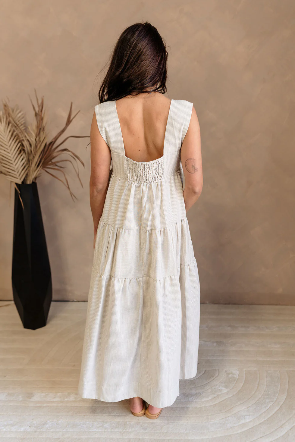 Annamarie Grey & Beige Striped Midi Dress - Image 4
