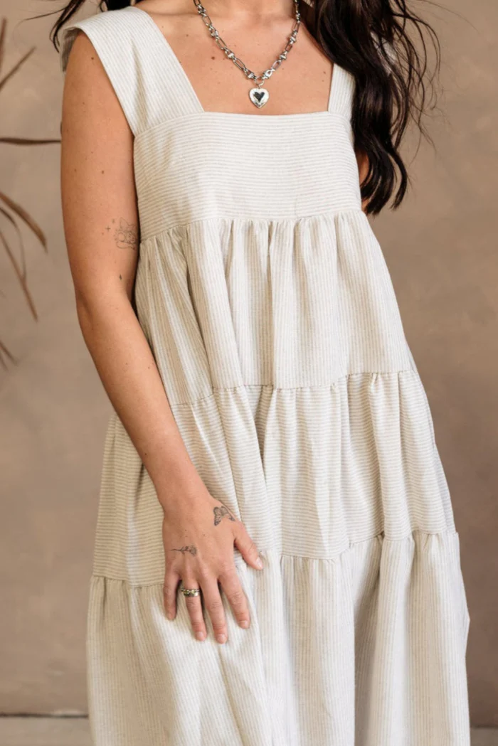 Annamarie Grey & Beige Striped Midi Dress - Image 5