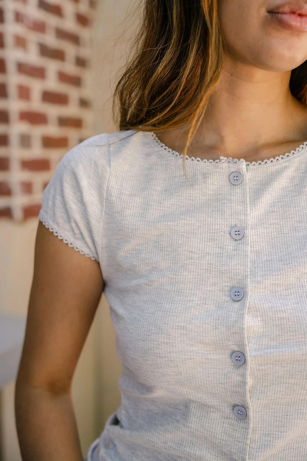 Annie Heather Grey Button-Up Top - Image 2