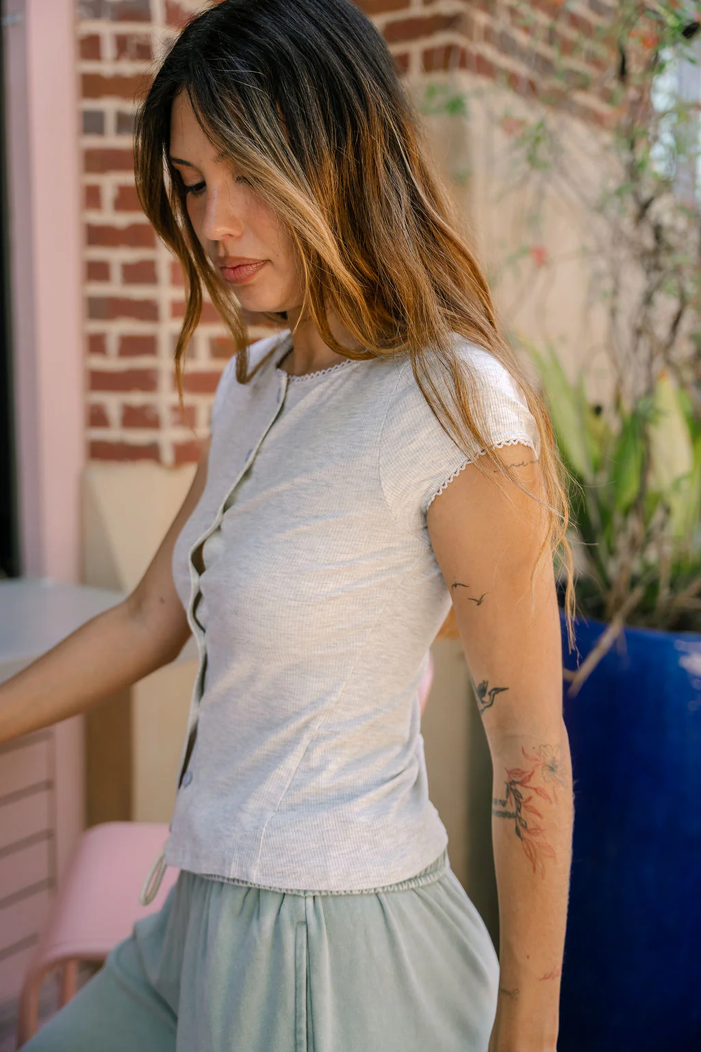 Annie Heather Grey Button-Up Top - Image 3