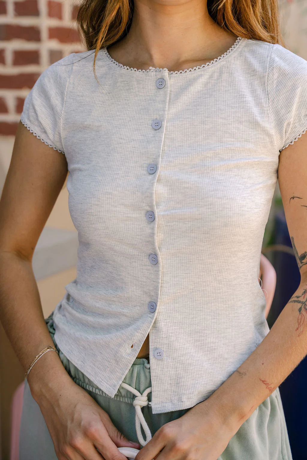 Annie Heather Grey Button-Up Top - Image 4