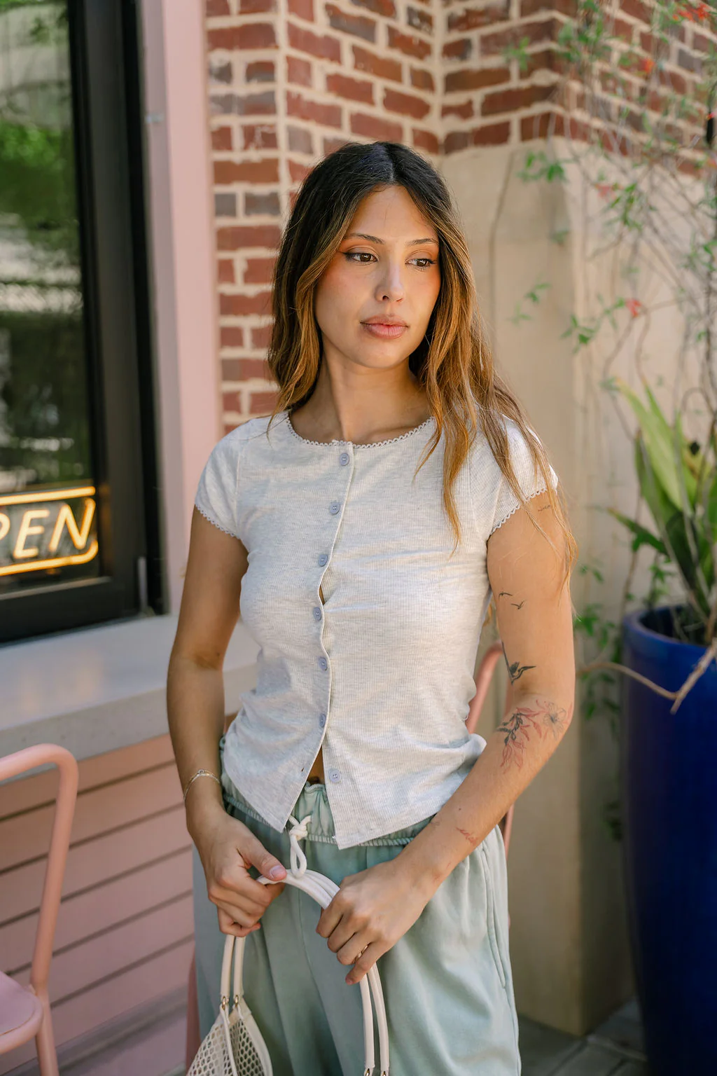Annie Heather Grey Button-Up Top - Image 6
