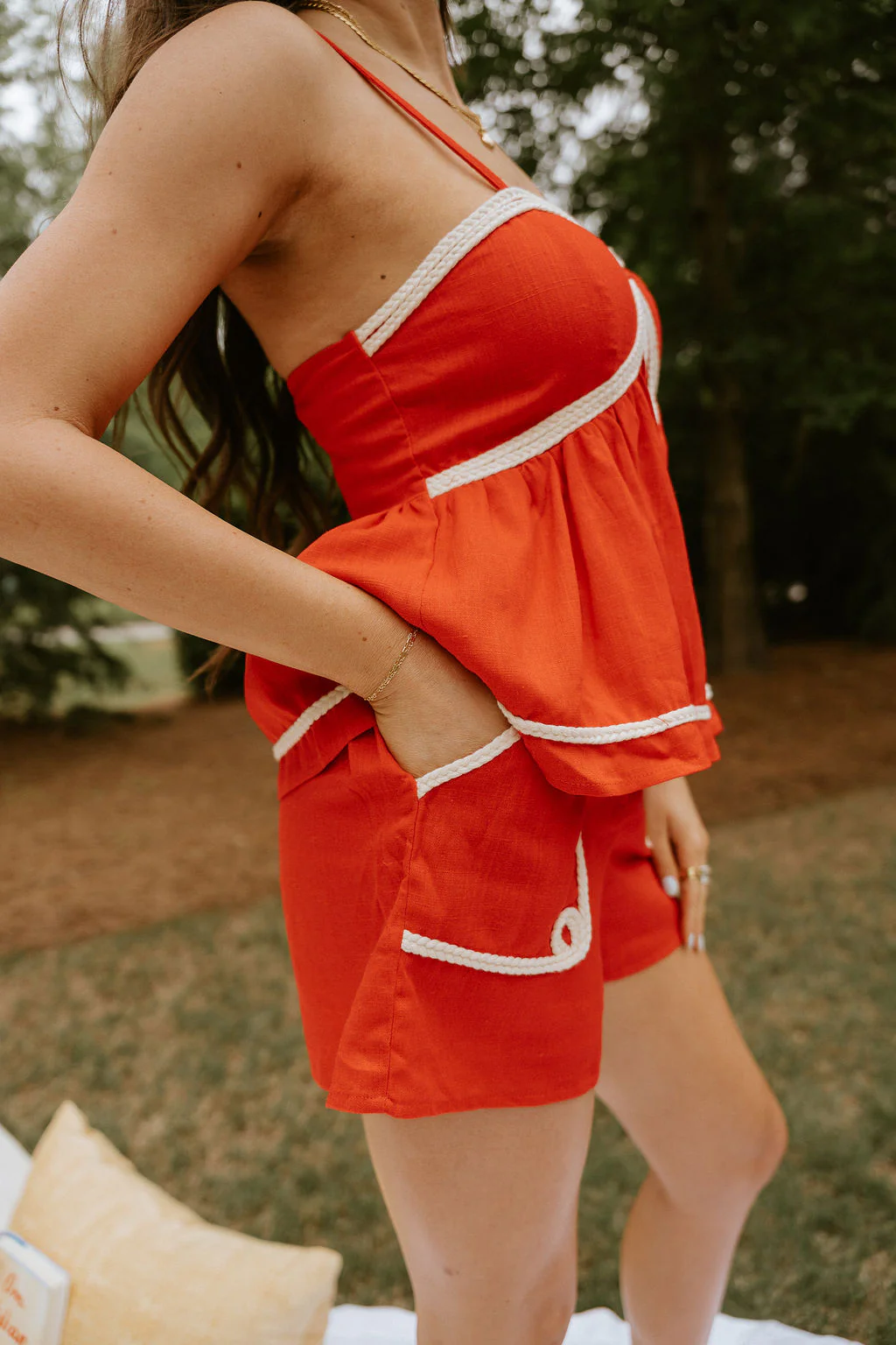 Ansley Red Braided Trim Shorts - Image 4