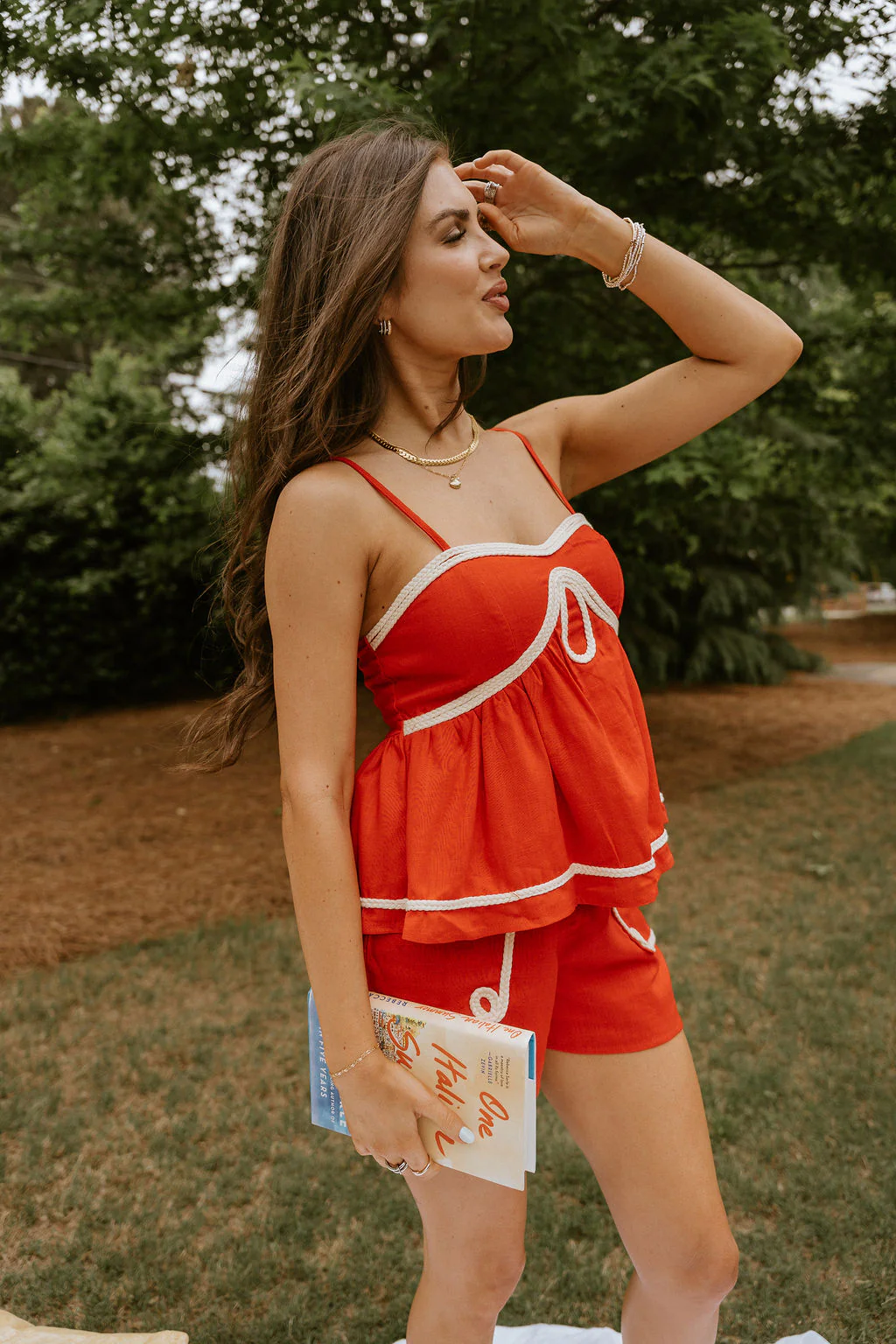 Ansley Red Braided Trim Tank Top
