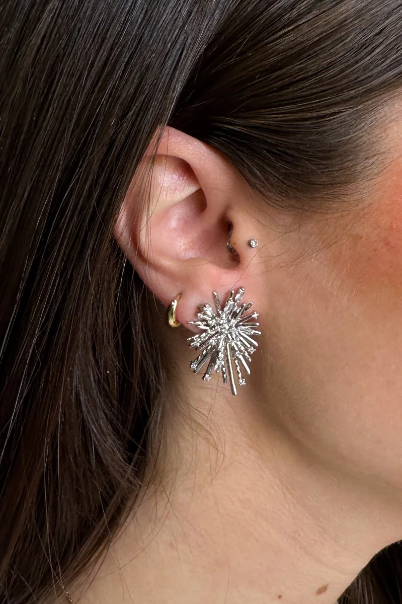 Ansley Rhinestone Silver Starburst Stud