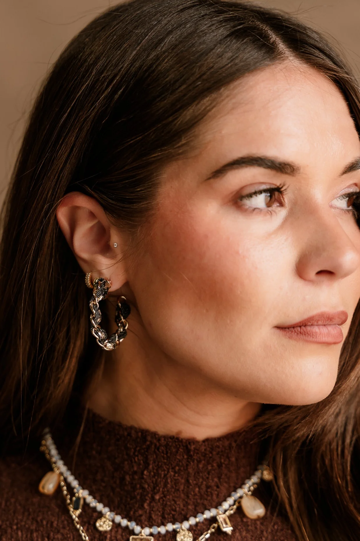 Anya Gold & Black Scarf Hoop Earrings - Image 2