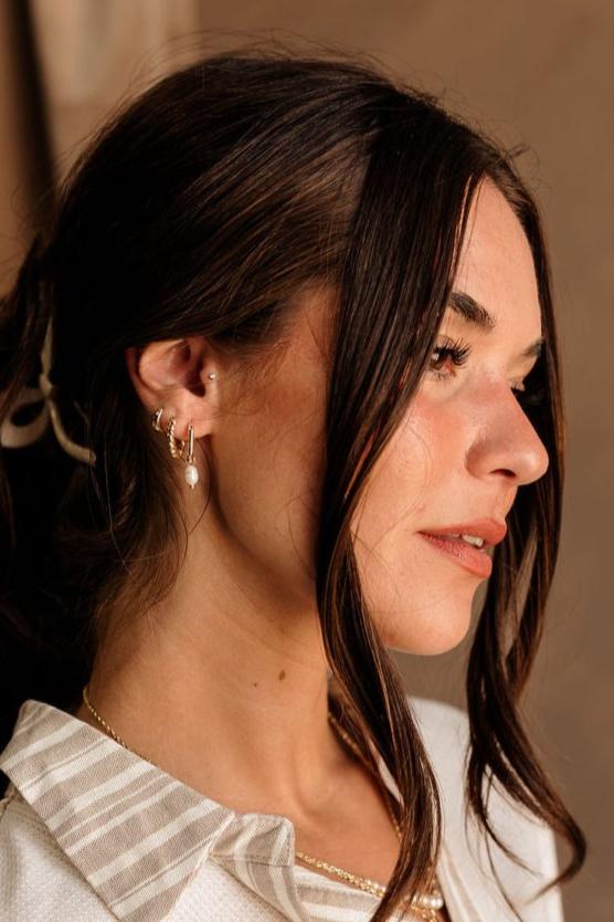 Anya Gold Dipped Pearl Huggie Hoops - Image 2