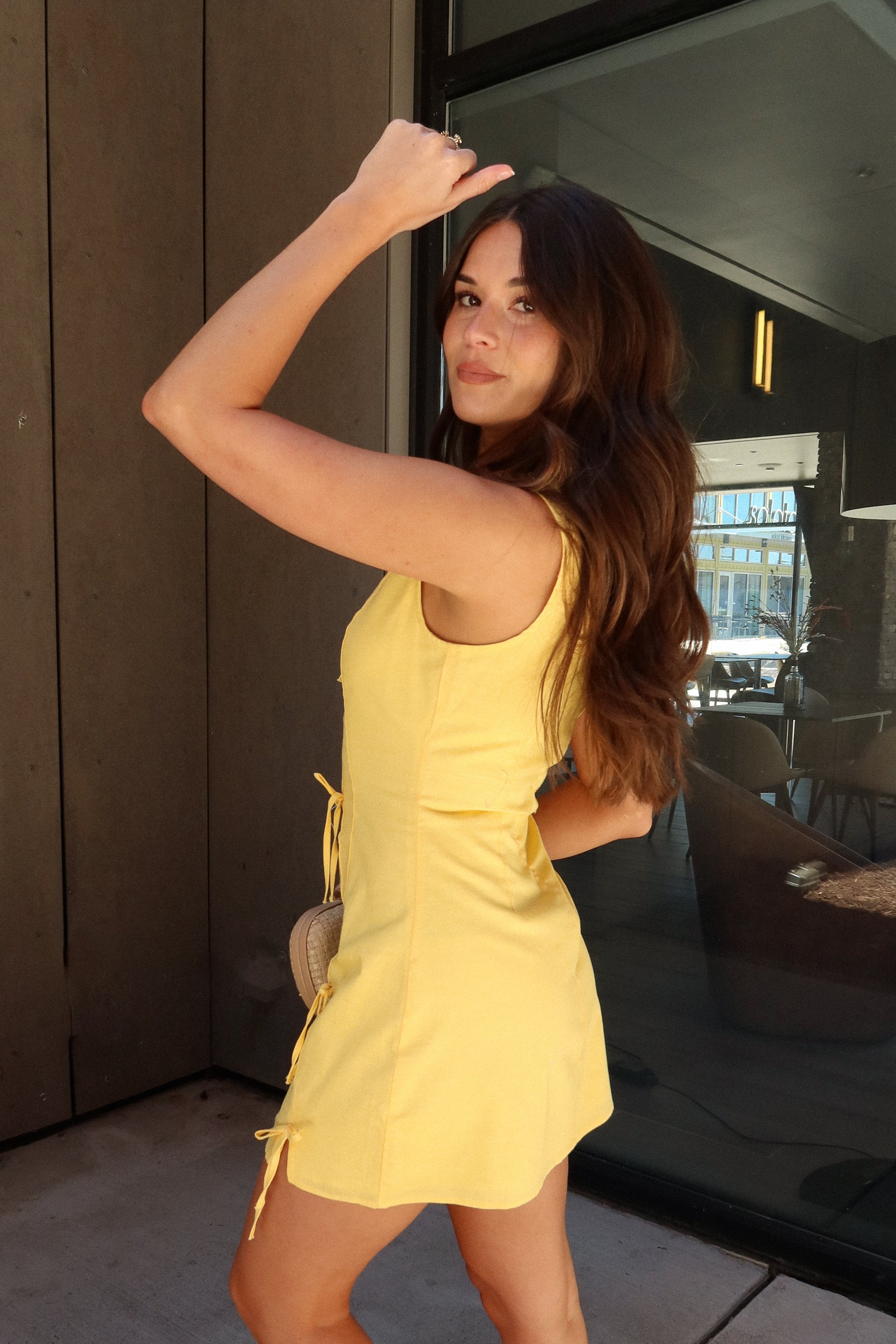 Anya Yellow Bow Linen Mini Dress - Image 3