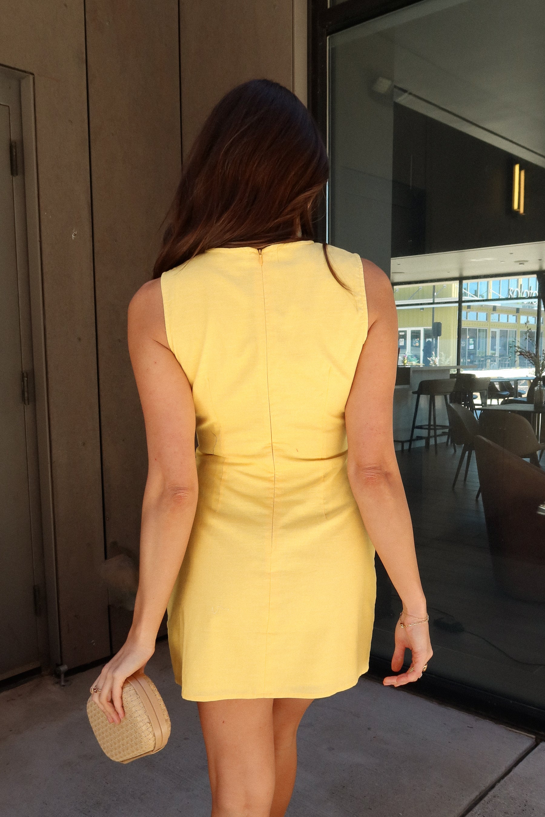 Anya Yellow Bow Linen Mini Dress - Image 4