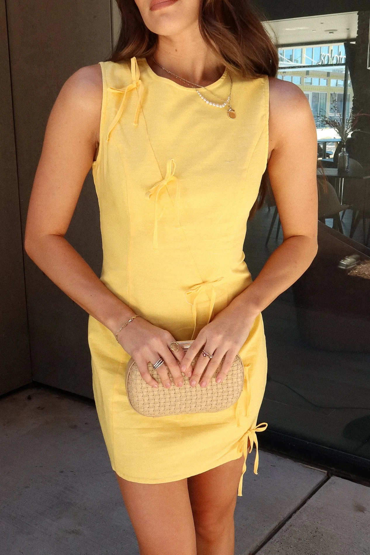 Anya Yellow Bow Linen Mini Dress - Image 7