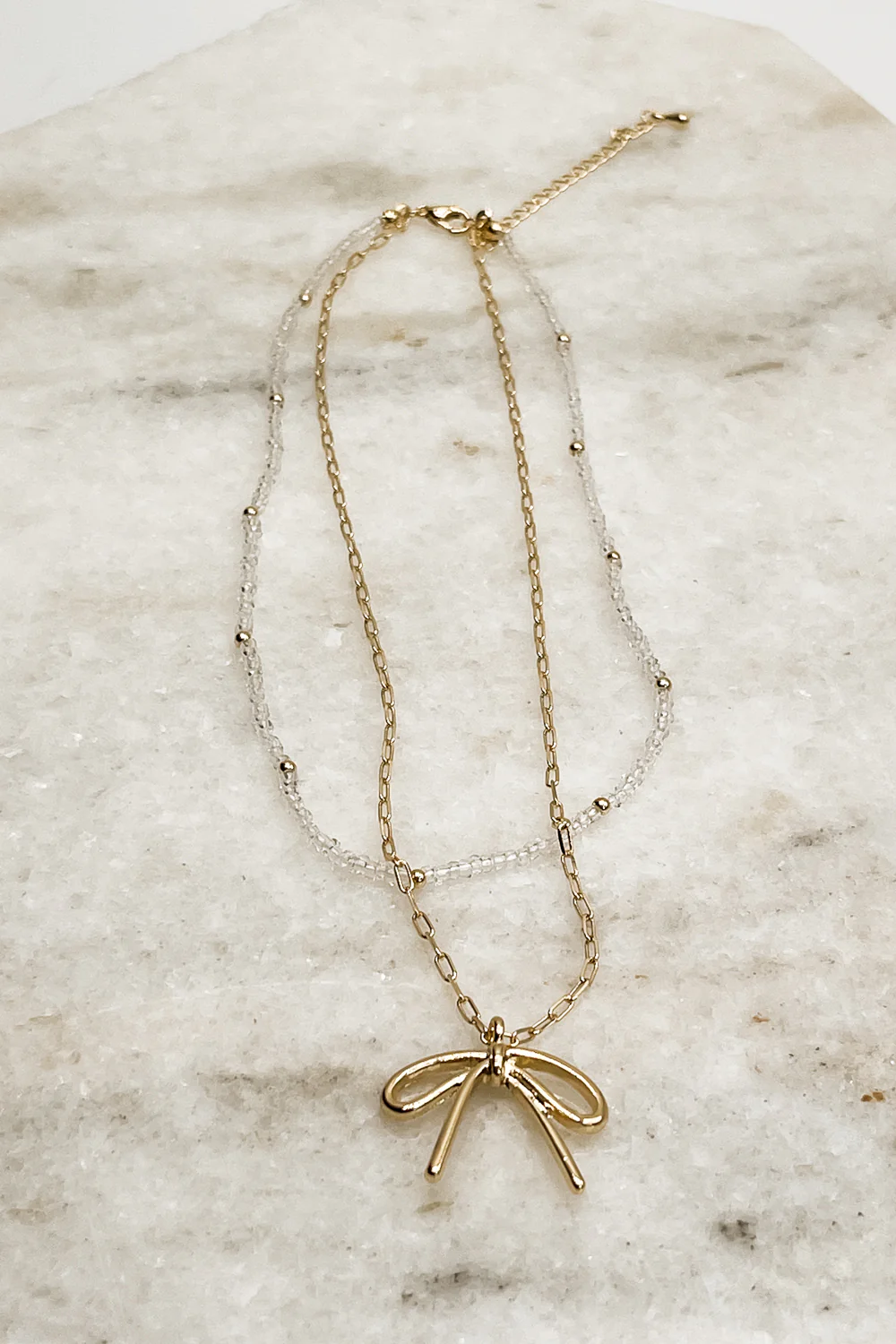 April Bow Pearl and Gold Necklace