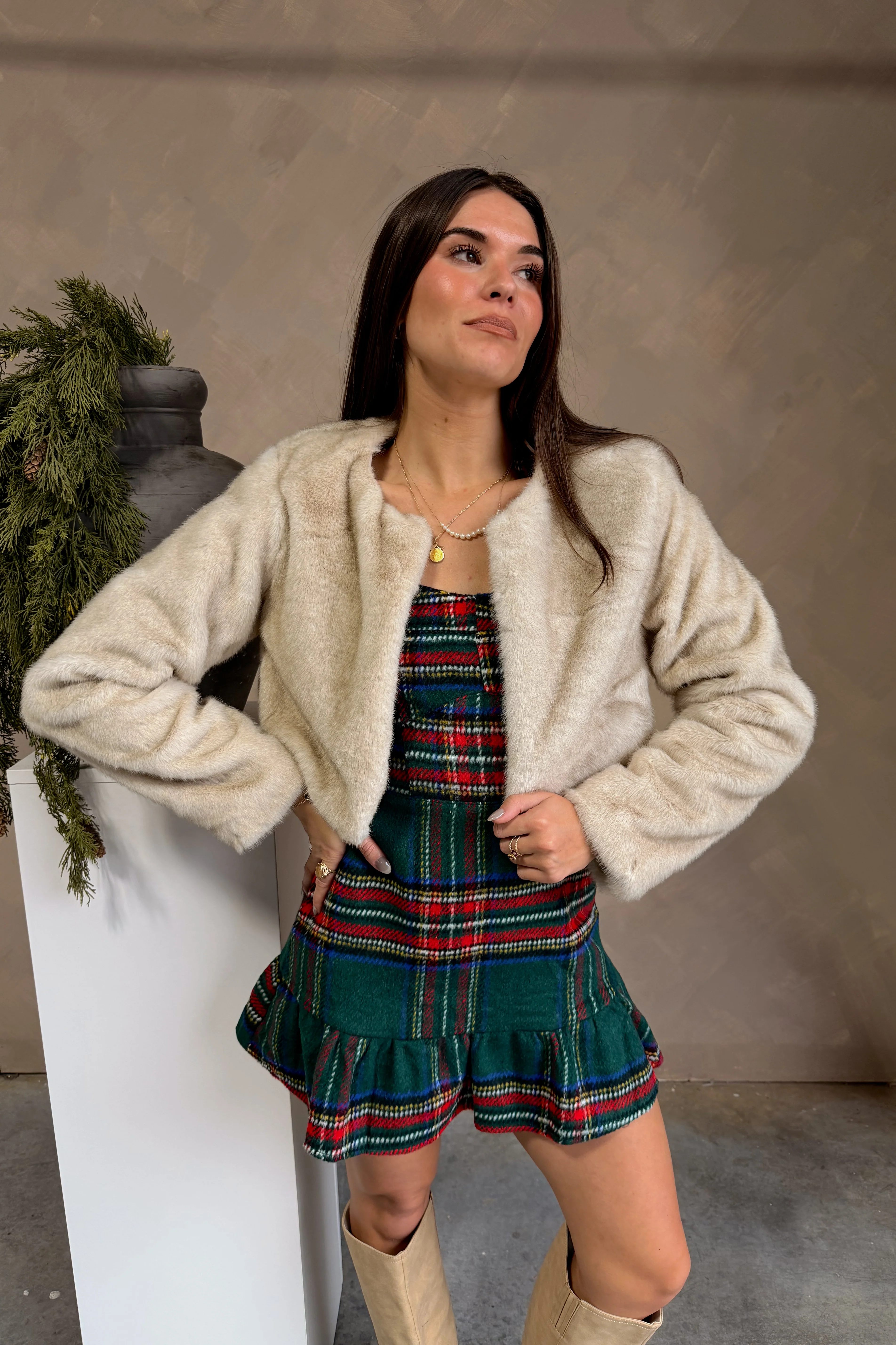 Arabella Ivory Faux Fur Cropped Jacket - Image 3