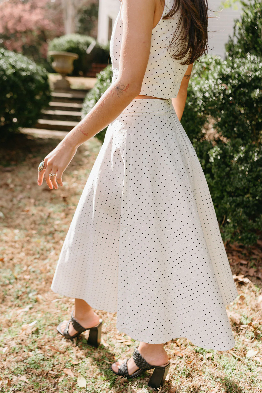 Arabella White & Black Polka Dot Midi Skirt - Image 3