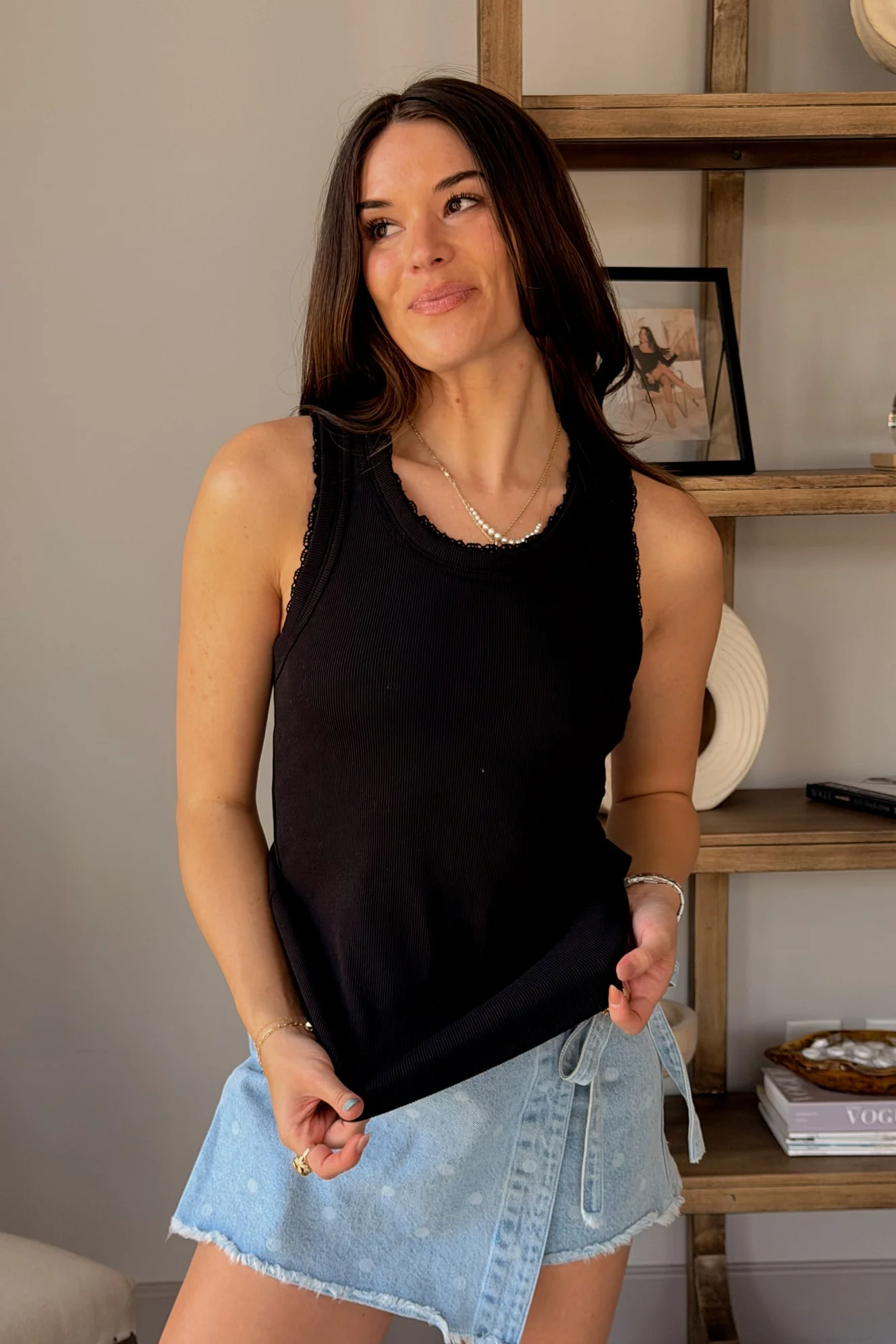 Arden Black Lace Trim Tank Top