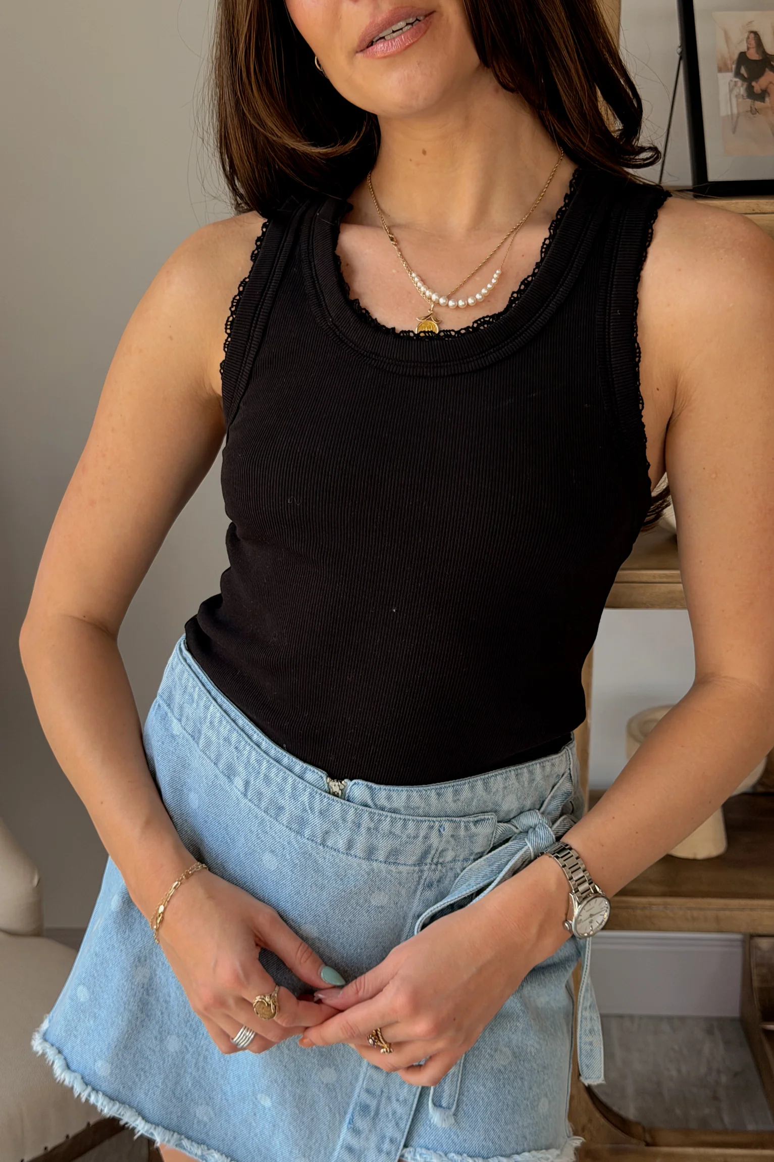 Arden Black Lace Trim Tank Top - Image 2