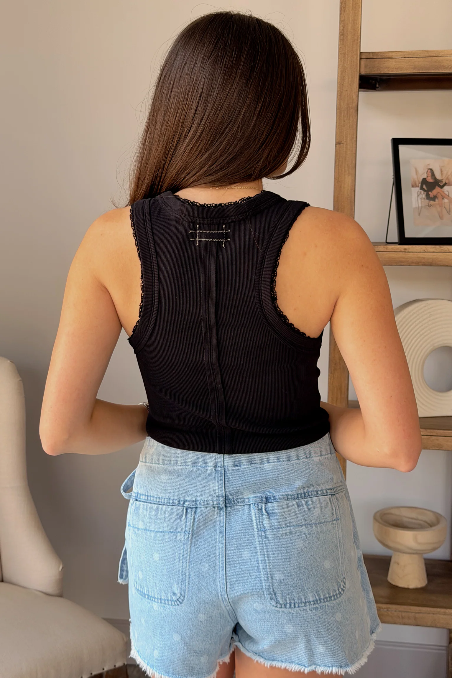 Arden Black Lace Trim Tank Top - Image 3
