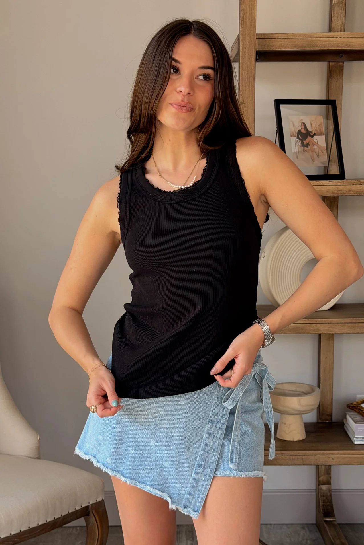 Arden Black Lace Trim Tank Top - Image 8
