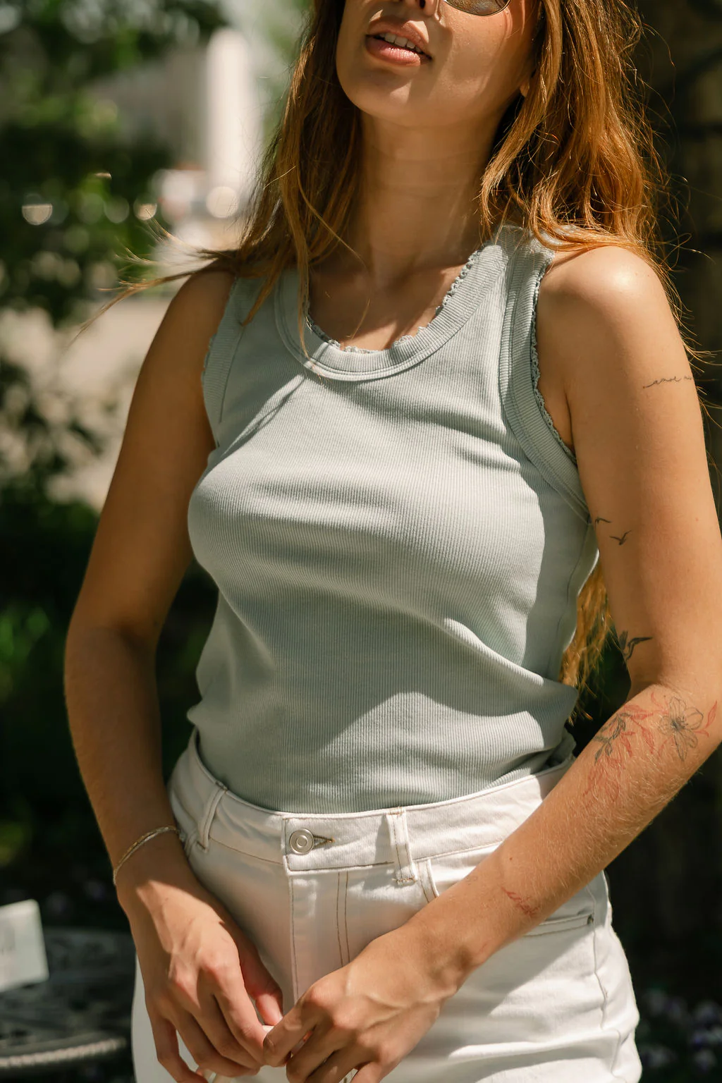 Arden Sage Lace Trim Tank Top - Image 7