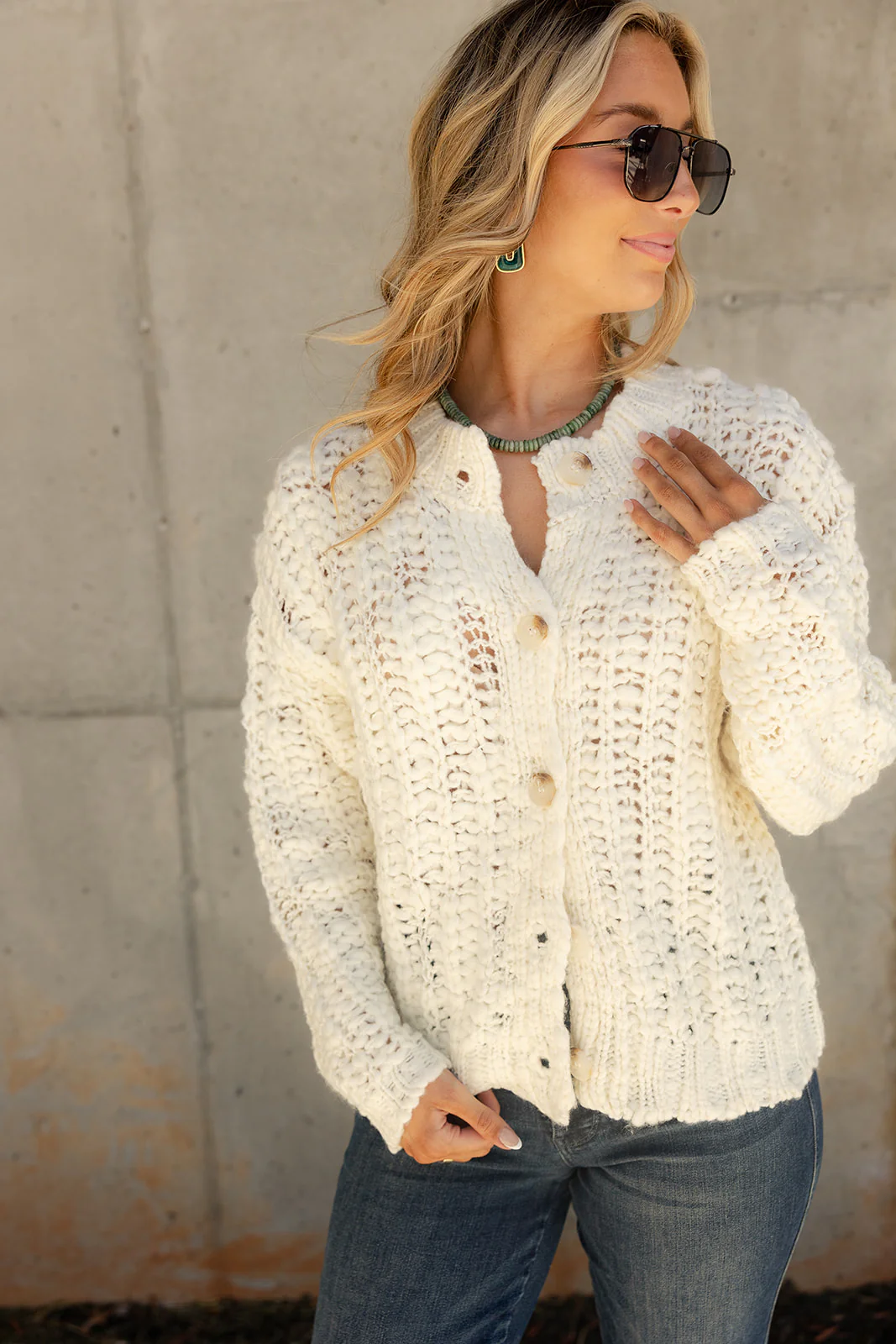 Aria Cream Cable Knit Cardigan