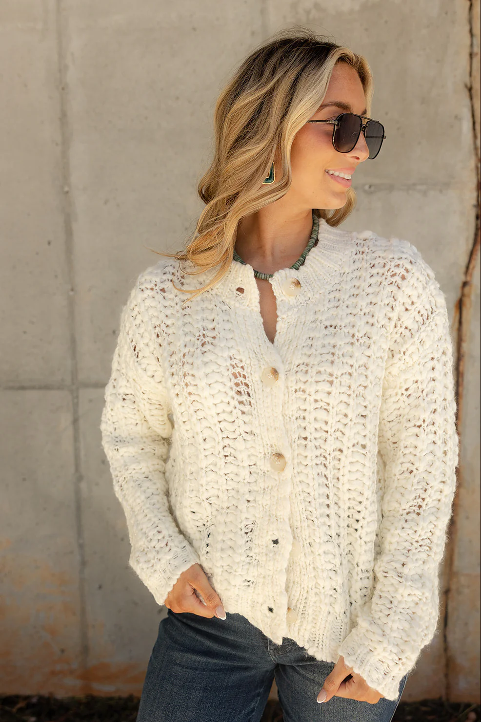 Aria Cream Cable Knit Cardigan - Image 6
