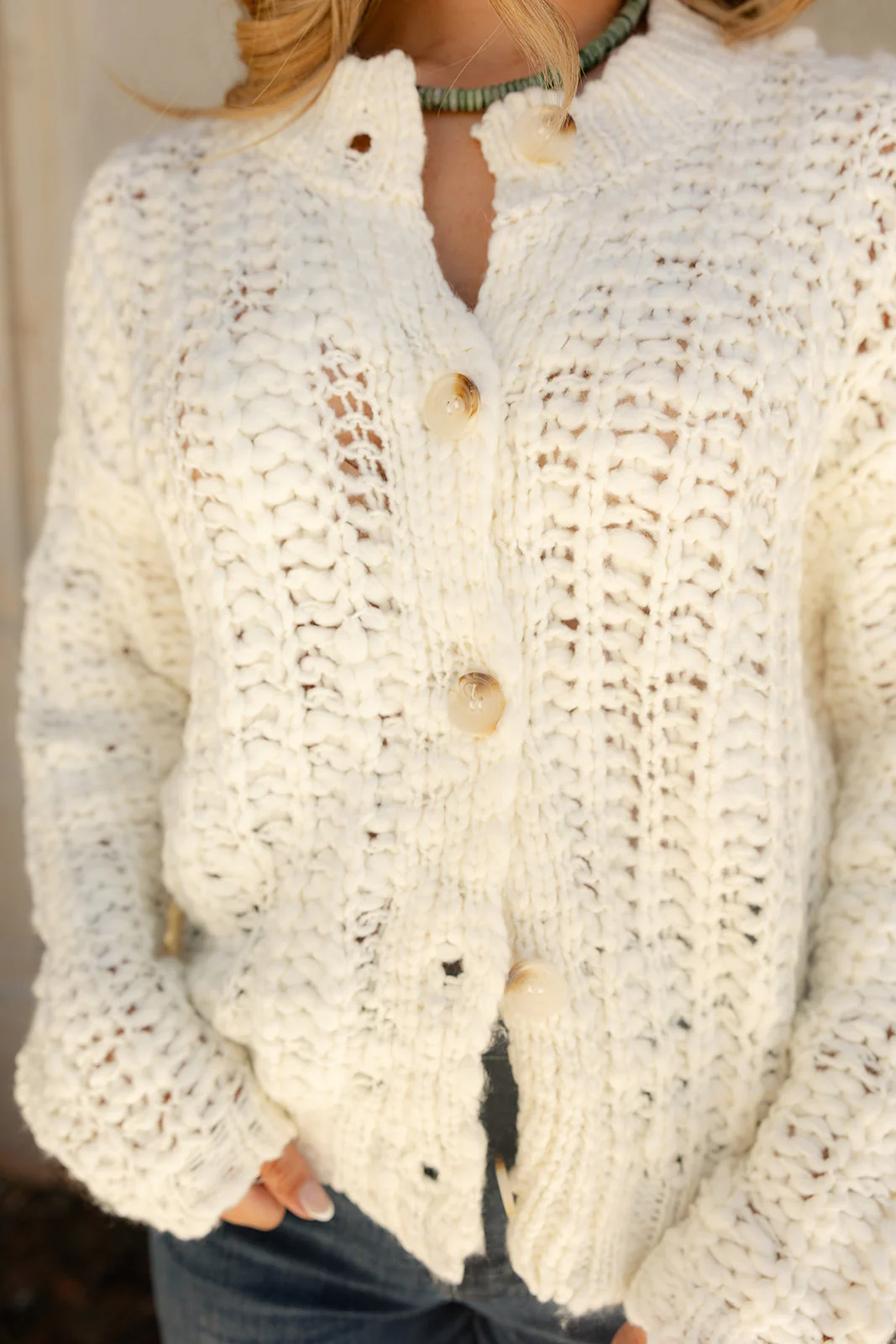 Aria Cream Cable Knit Cardigan - Image 8