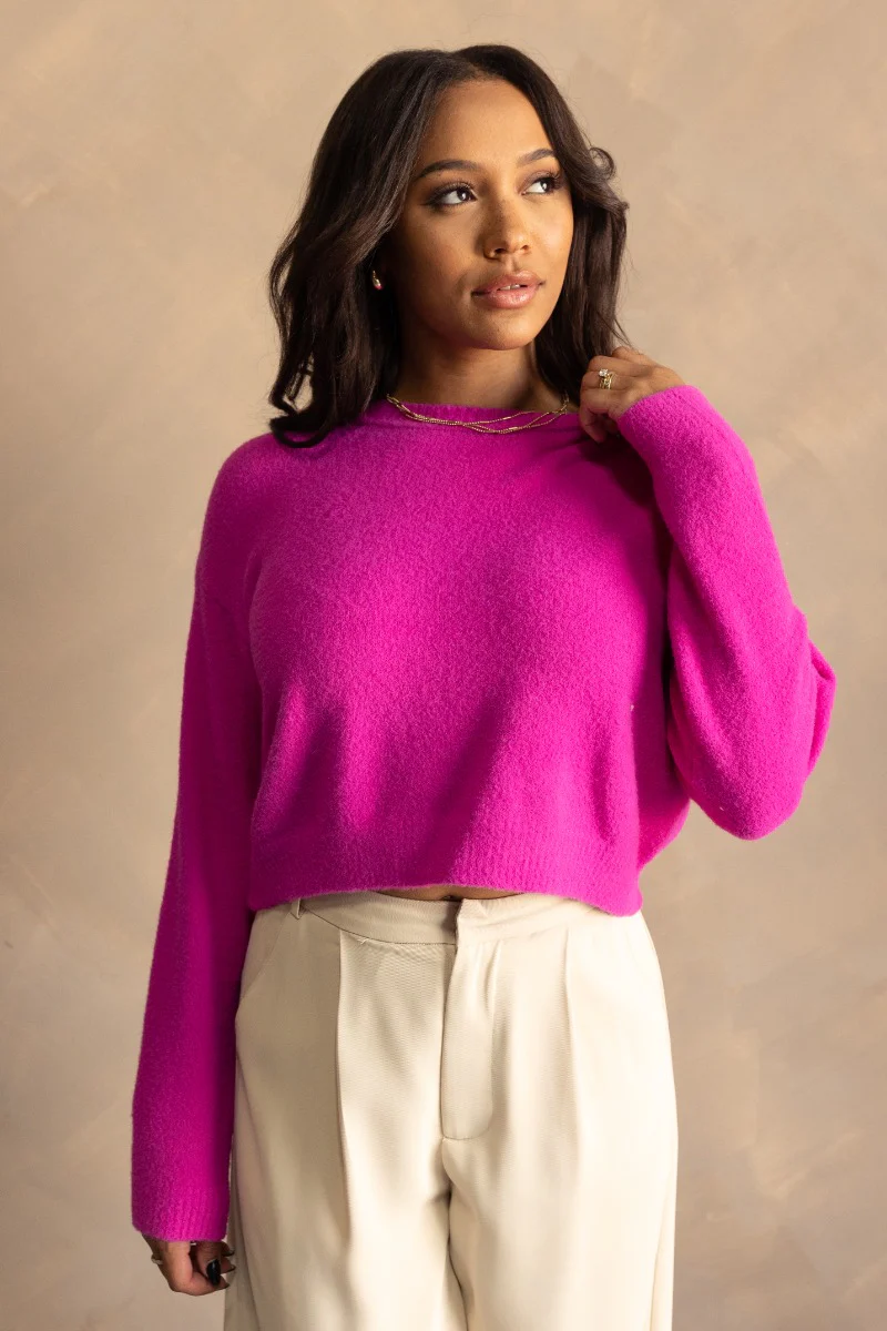 Aria Fuchsia Long Sleeve Sweater - Image 3