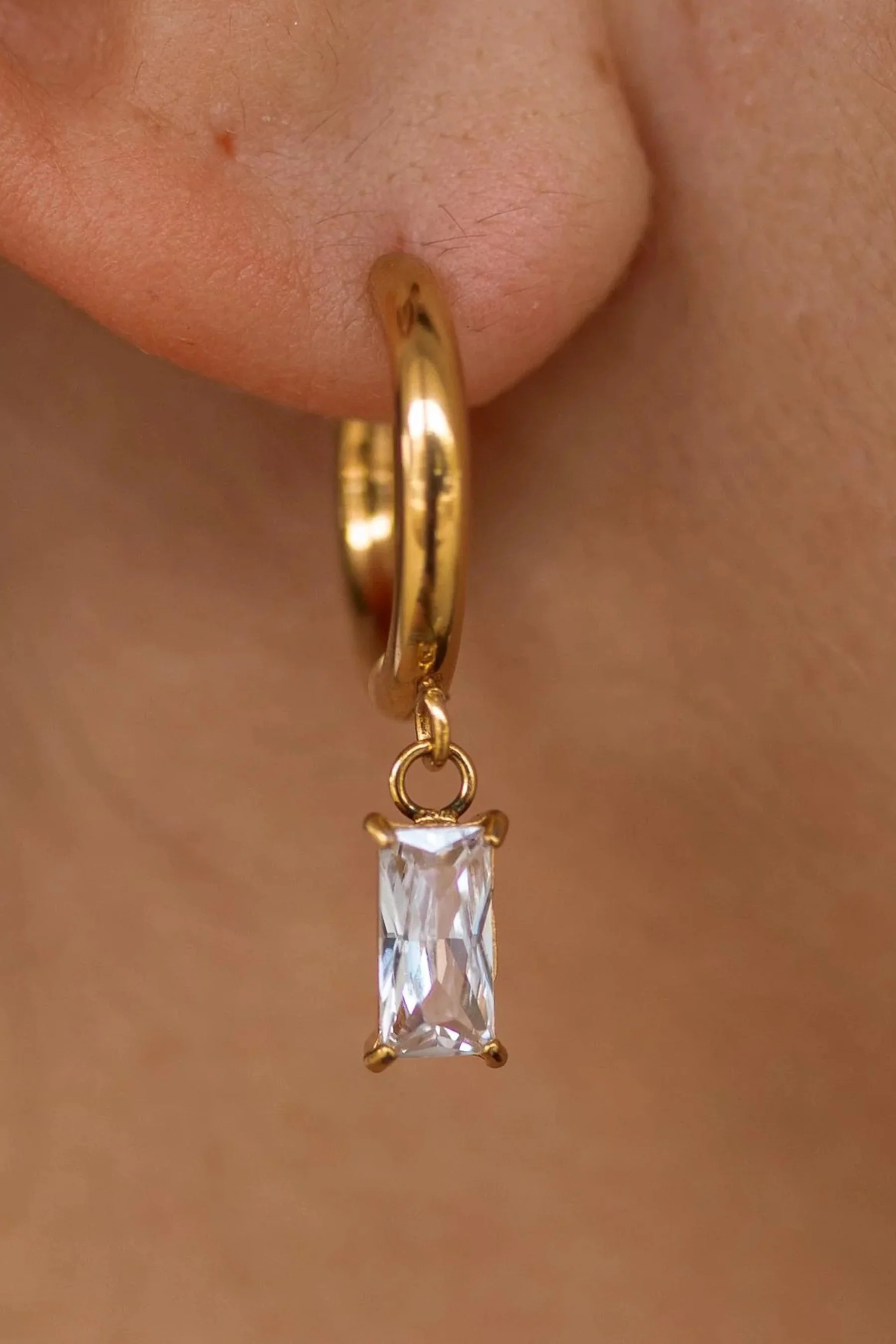 ALCO Aria Gold Rhinestone Dangle Huggie Earring - Image 2