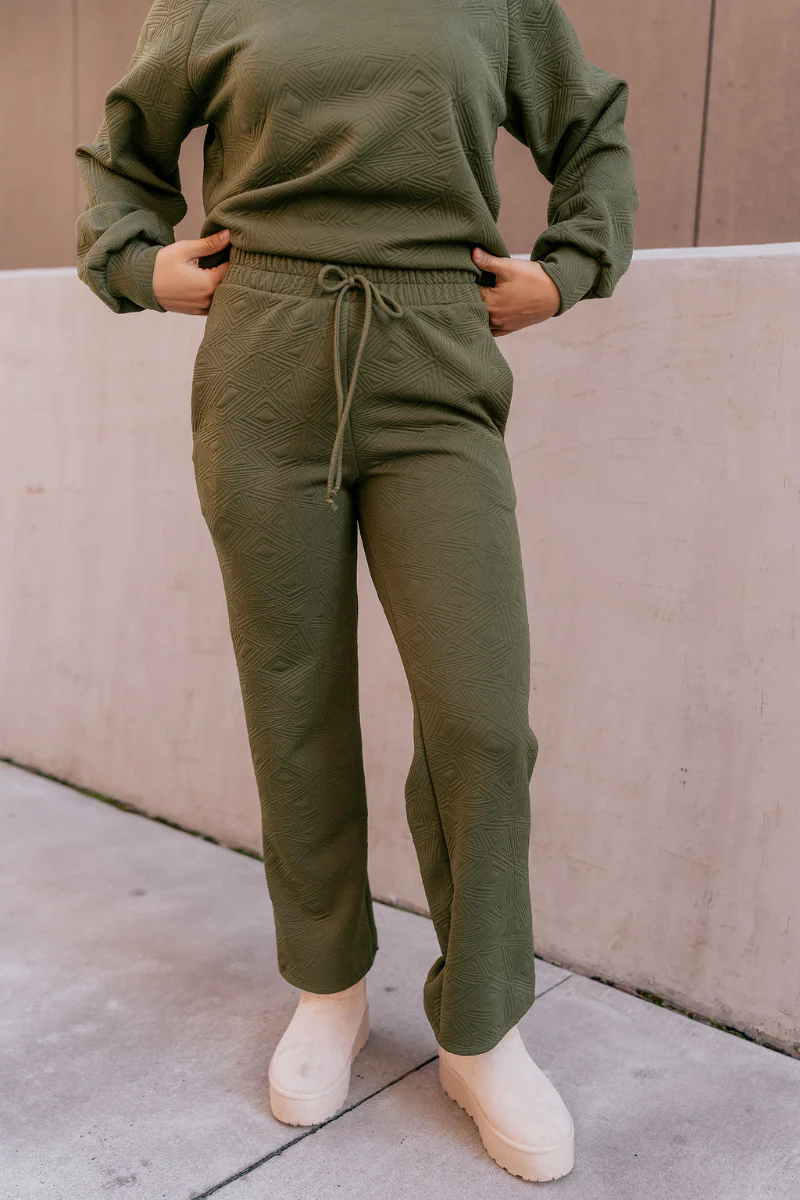 Aria Olive Green Pattern Lounge Pants - Image 2