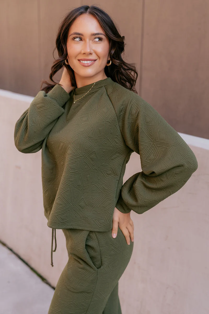 Aria Olive Green Pattern Lounge Top