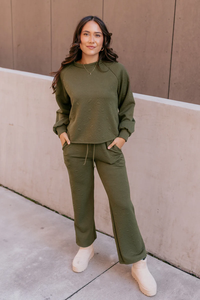 Aria Olive Green Pattern Lounge Top - Image 2