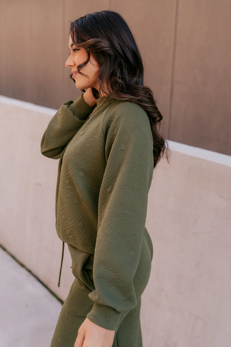Aria Olive Green Pattern Lounge Top - Image 3