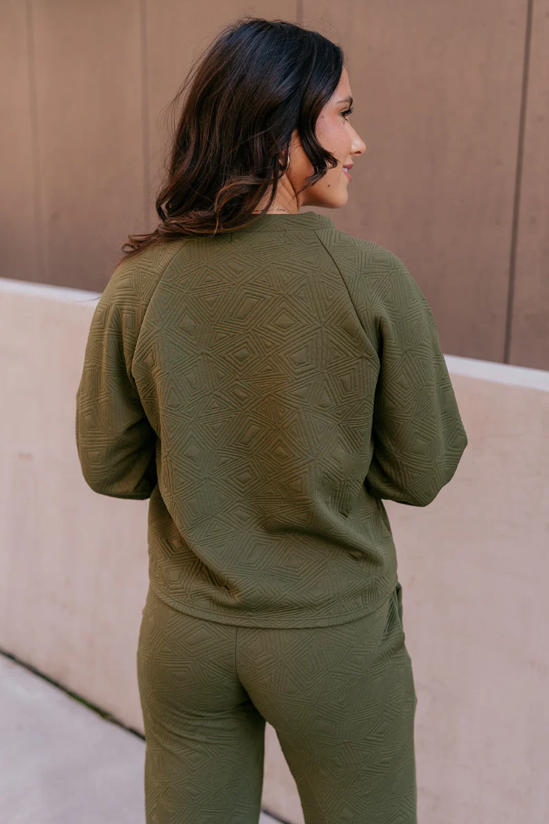 Aria Olive Green Pattern Lounge Top - Image 4