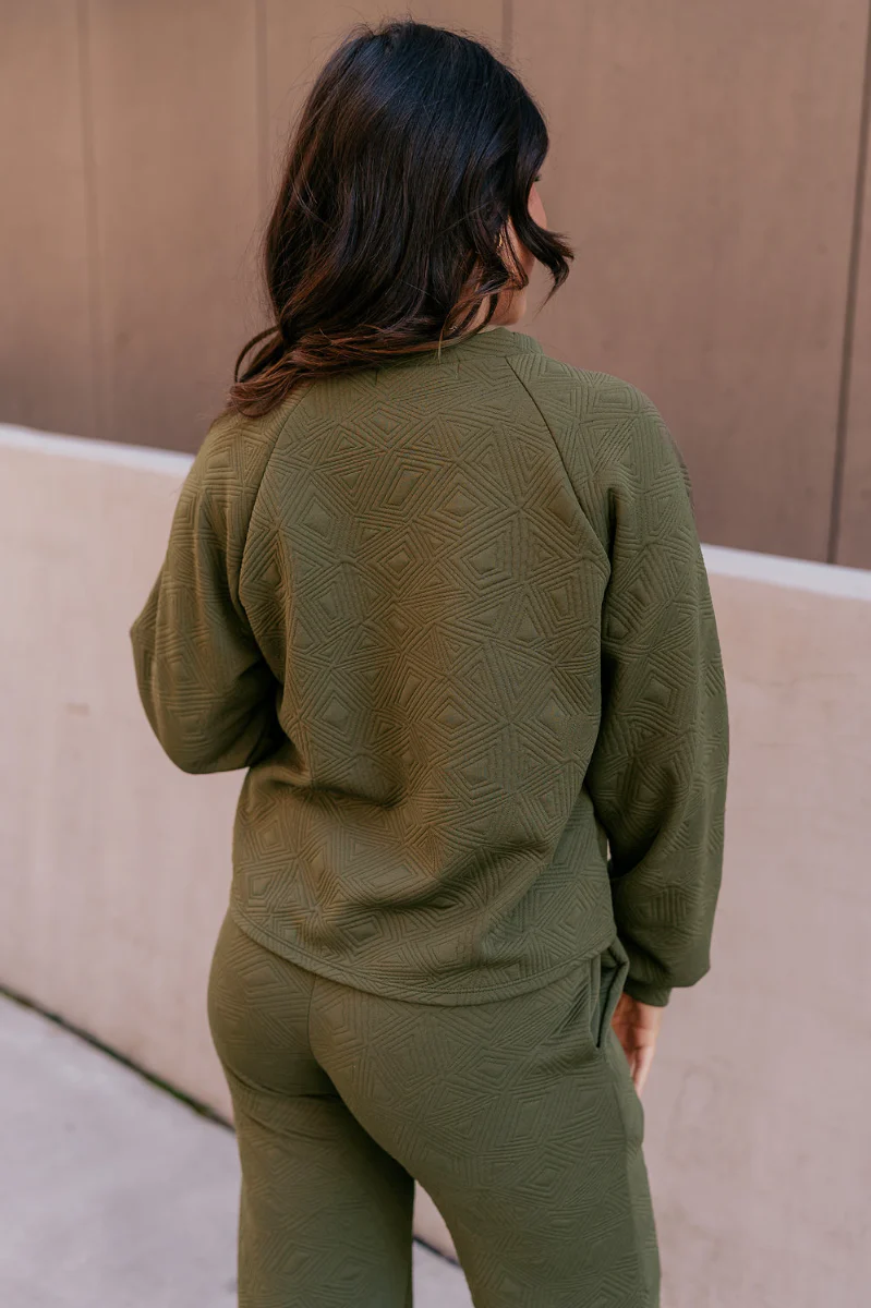 Aria Olive Green Pattern Lounge Top - Image 5