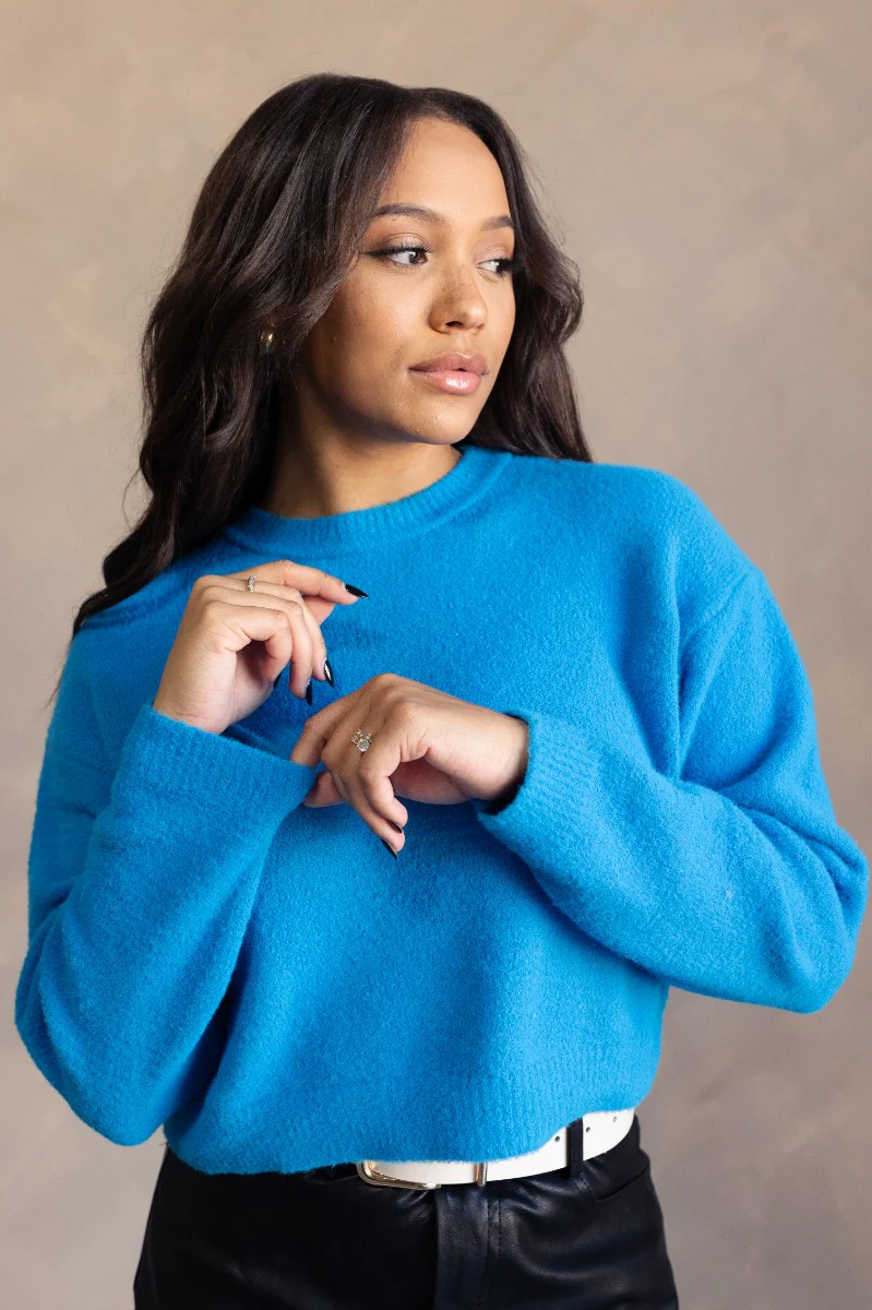 Aria Turquoise Blue Long Sleeve Sweater - Image 2