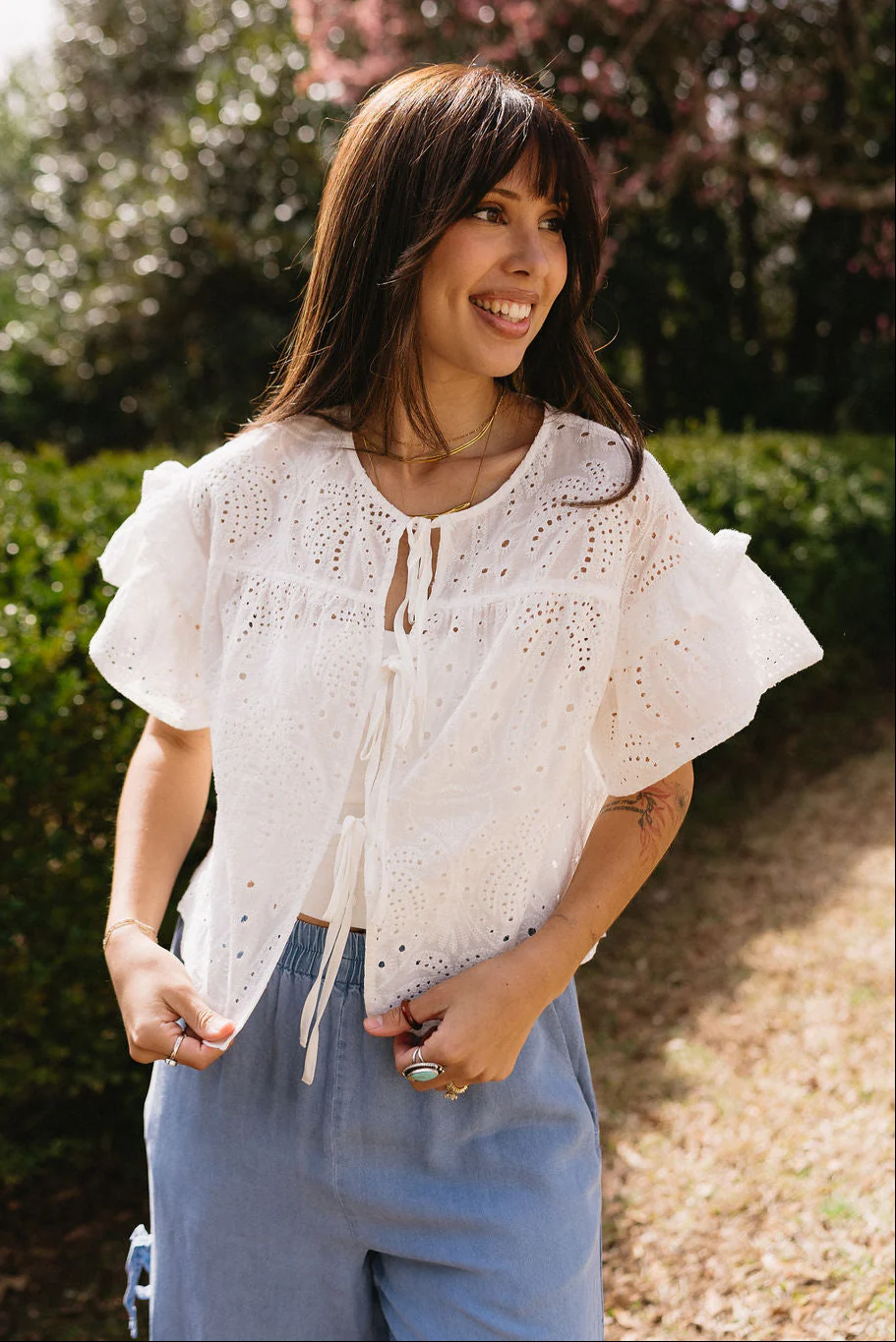 Aria White Eyelet Front Ties Top - Image 2
