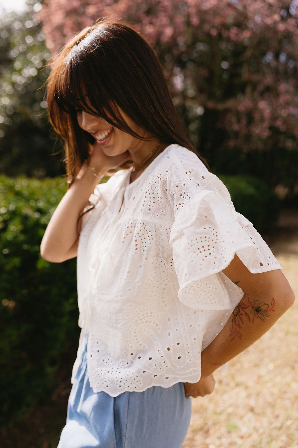 Aria White Eyelet Front Ties Top - Image 3