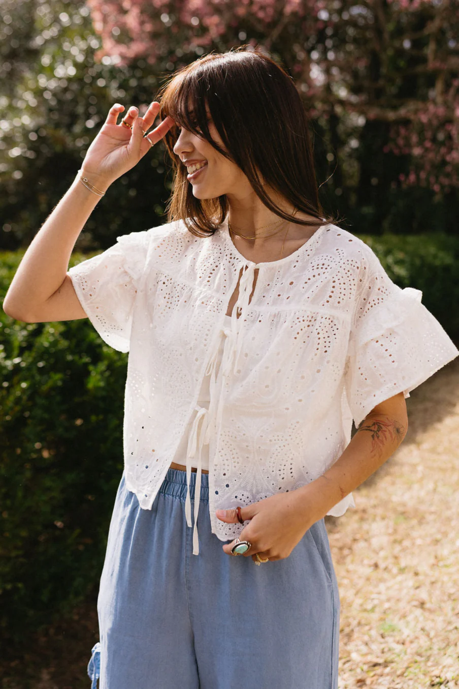 Aria White Eyelet Front Ties Top - Image 4