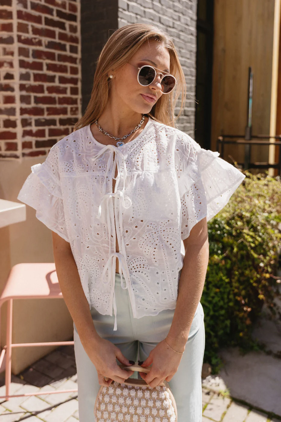Aria White Eyelet Front Ties Top - Image 5
