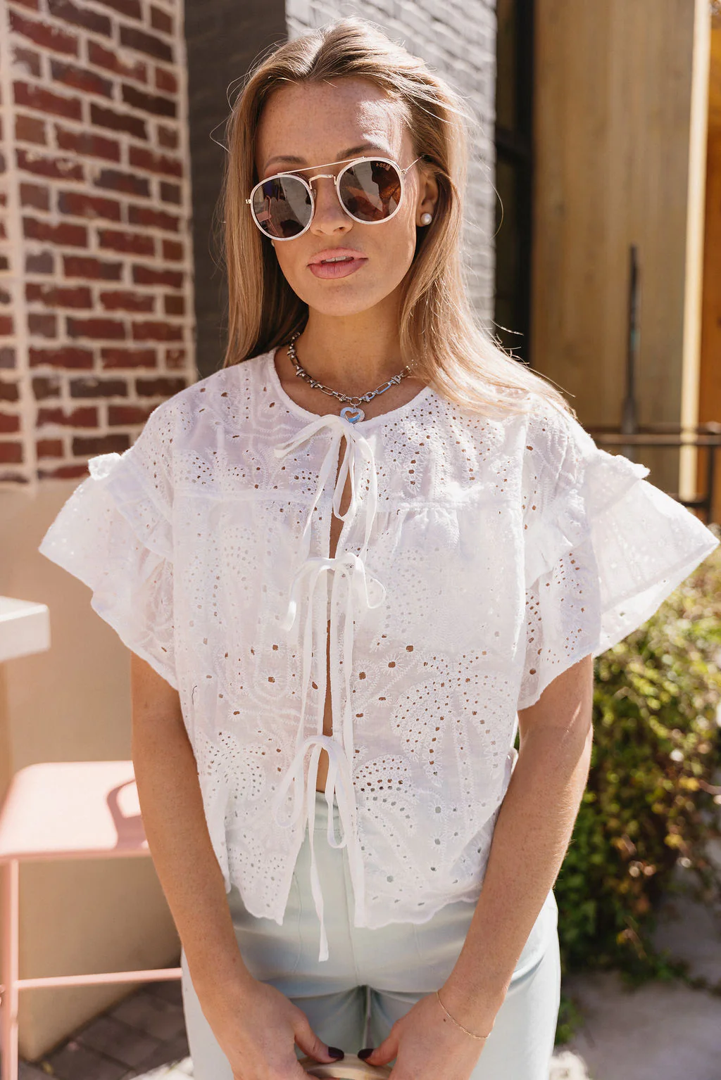 Aria White Eyelet Front Ties Top - Image 6