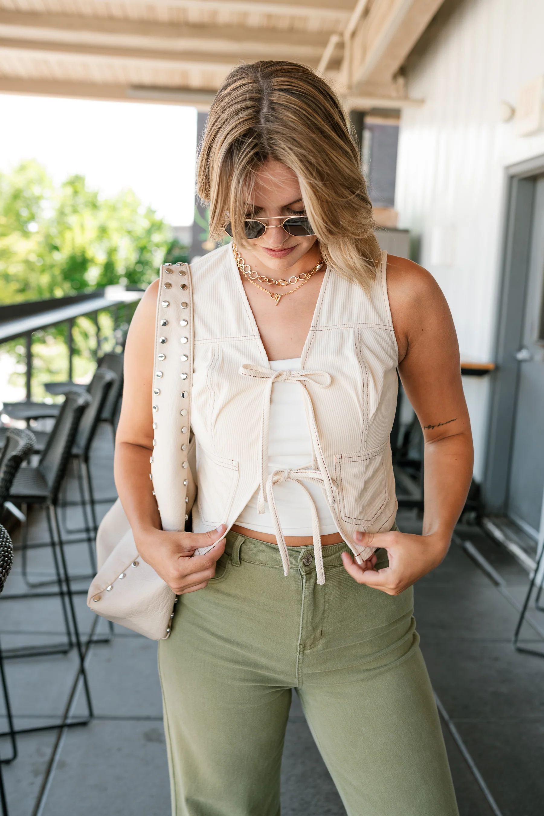 Ariana Cream Corduroy Front Tie Vest - Image 6