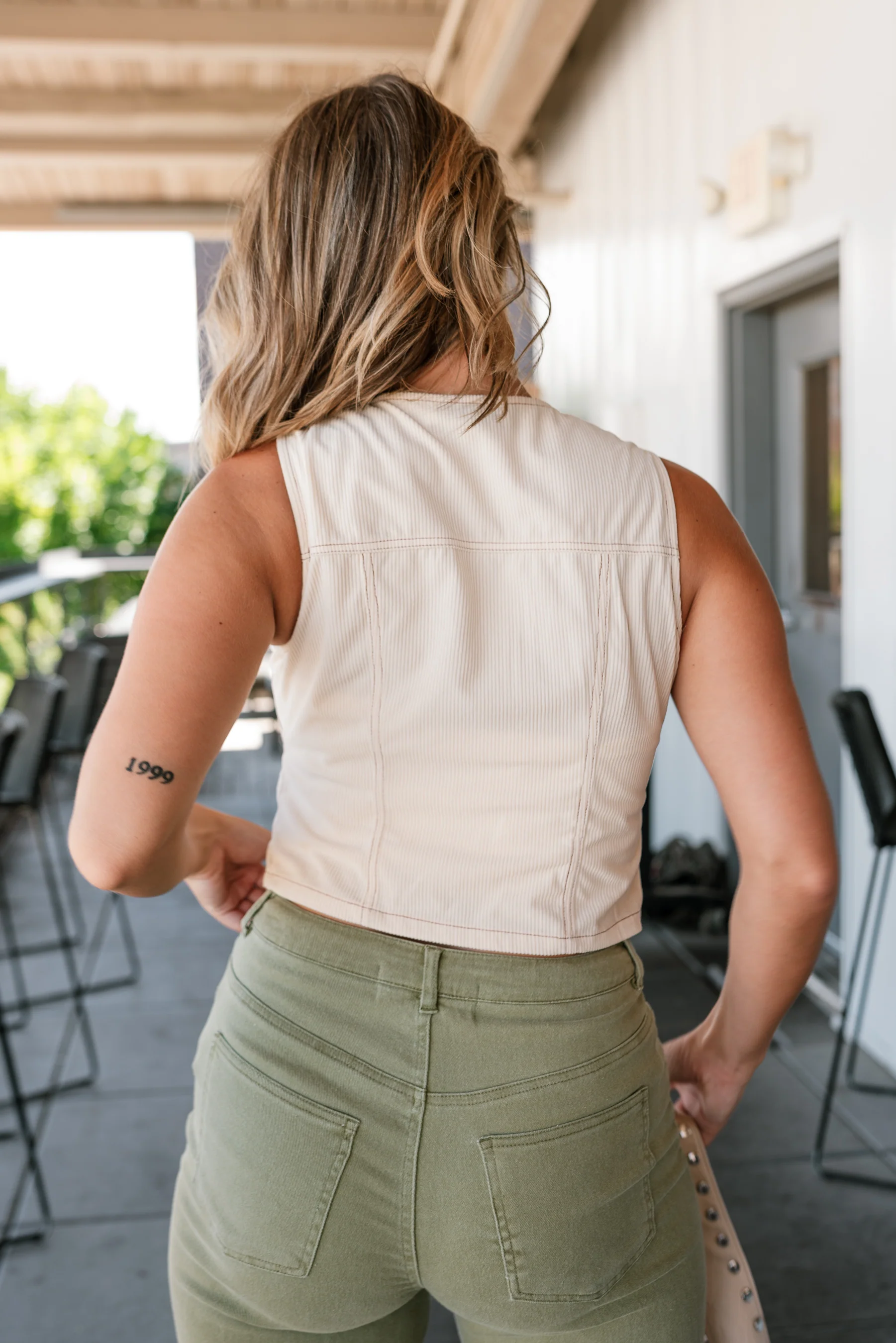 Ariana Cream Corduroy Front Tie Vest - Image 9