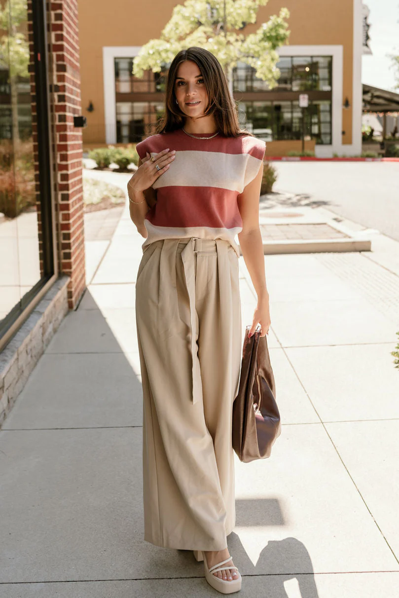Arianna Dusty Coral & Beige Stripe Top - Image 2