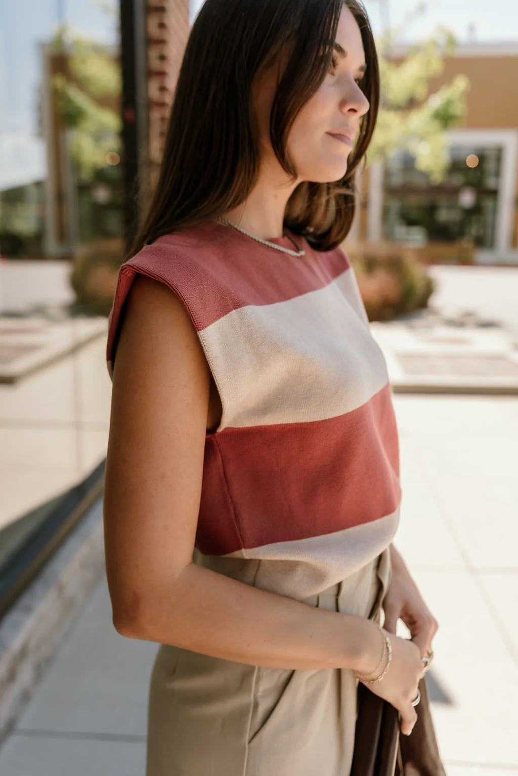 Arianna Dusty Coral & Beige Stripe Top - Image 4