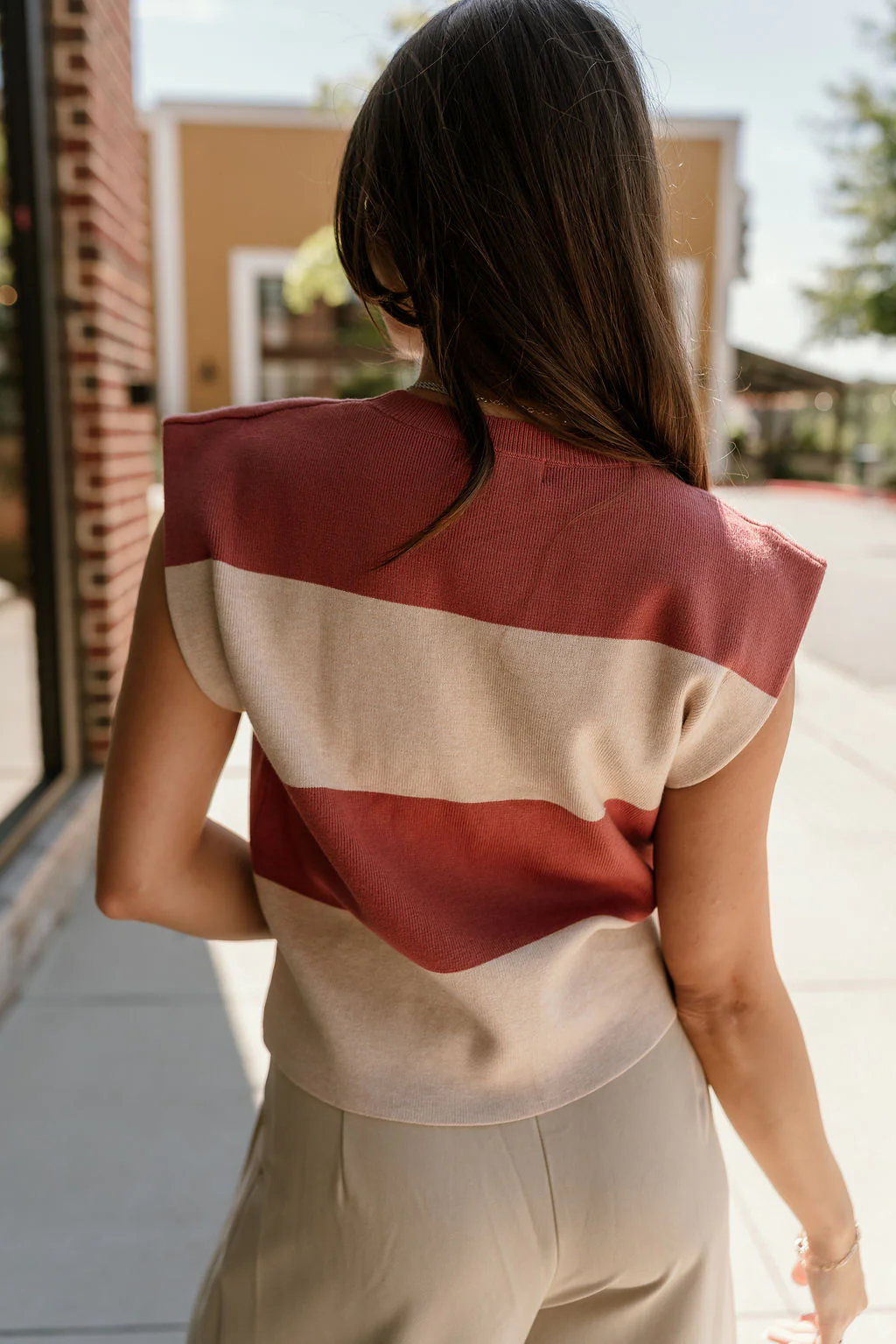 Arianna Dusty Coral & Beige Stripe Top - Image 5