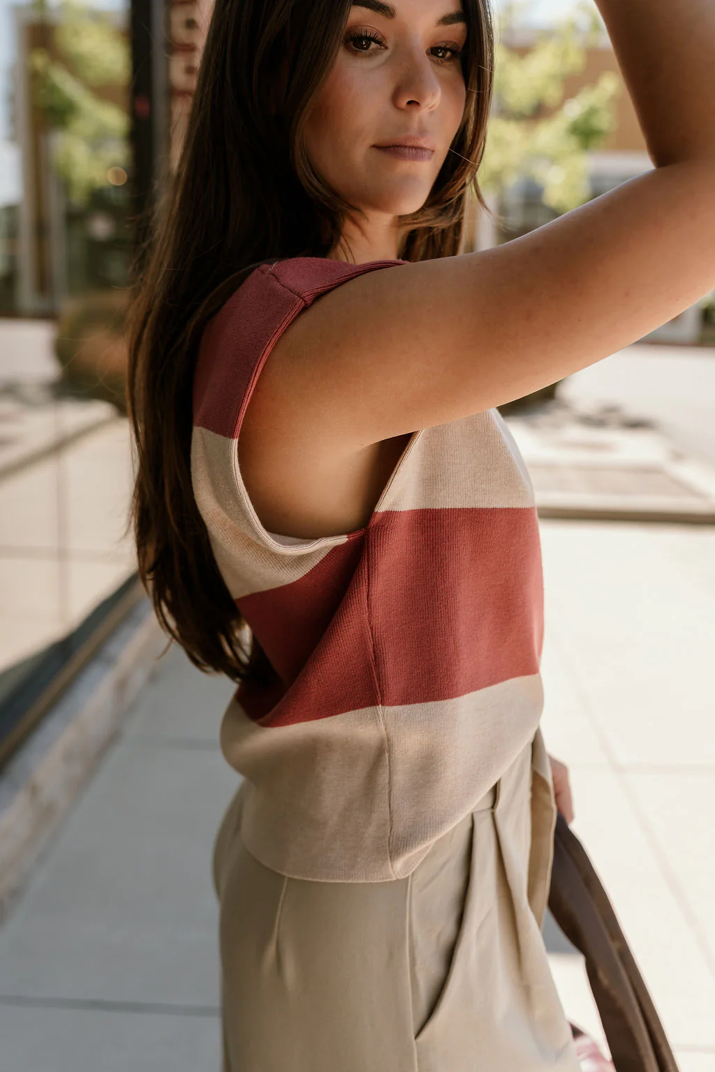 Arianna Dusty Coral & Beige Stripe Top - Image 6