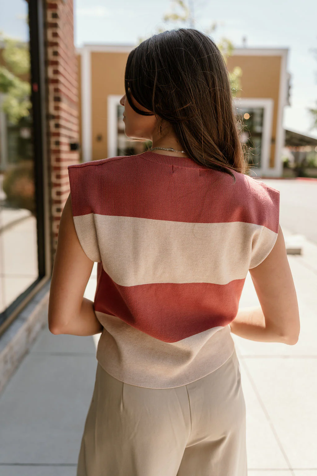 Arianna Dusty Coral & Beige Stripe Top - Image 7