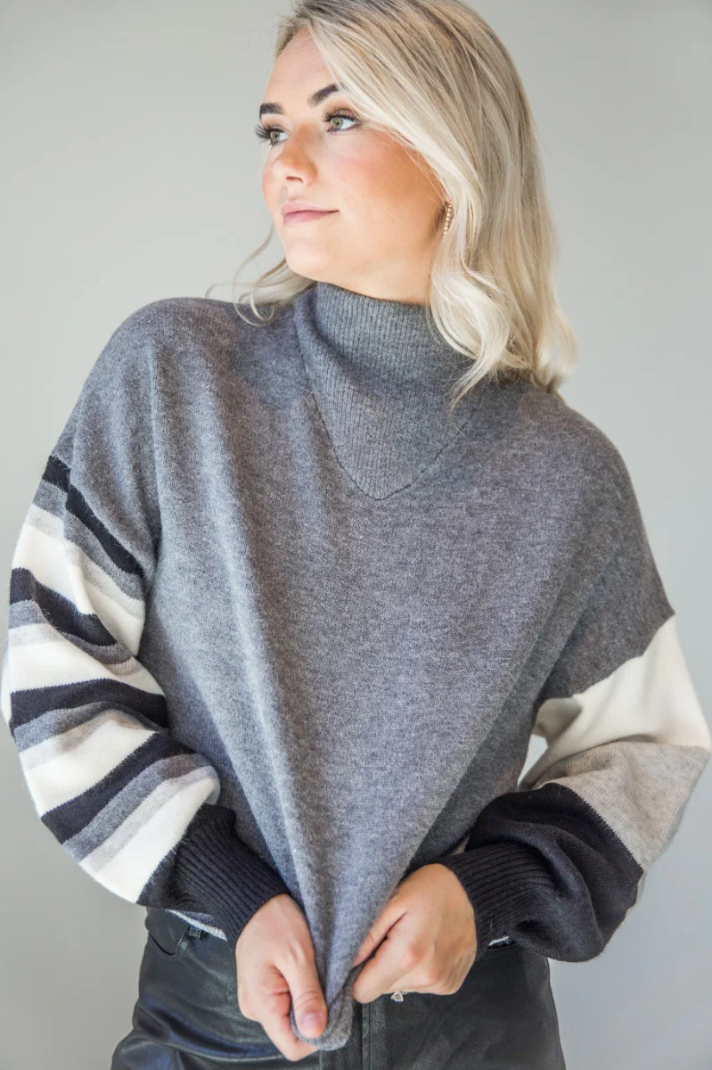Arielle Grey Multi Long Sleeve Sweater - Image 3